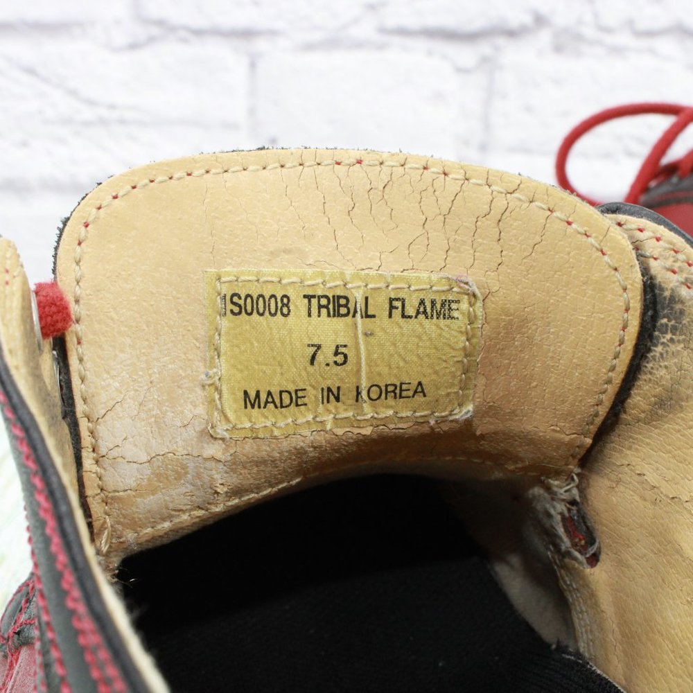 Sha Sha Red Leather Lace Up Tribal Flame Platform Shoes Size 7.5 - Picture 8 of 9